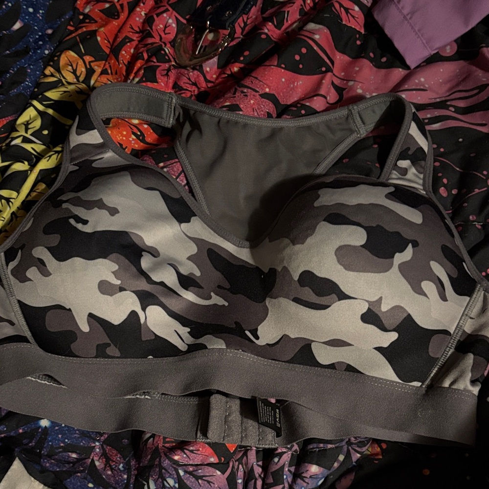 Layer 8 Black and Gray Camouflage Sports Bra